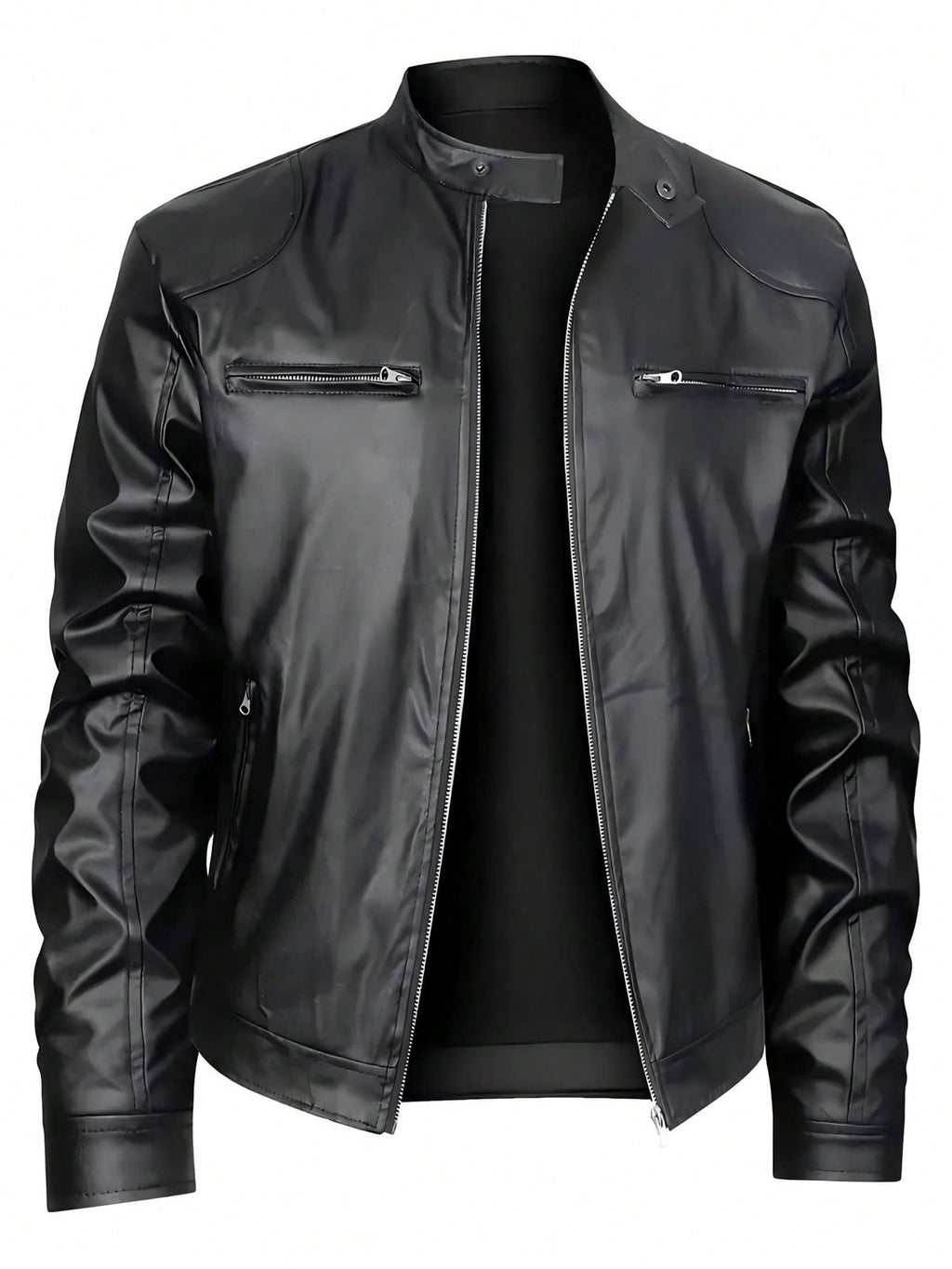 Men's Stand-up Collar Leather Jacket Business Casual Jacket