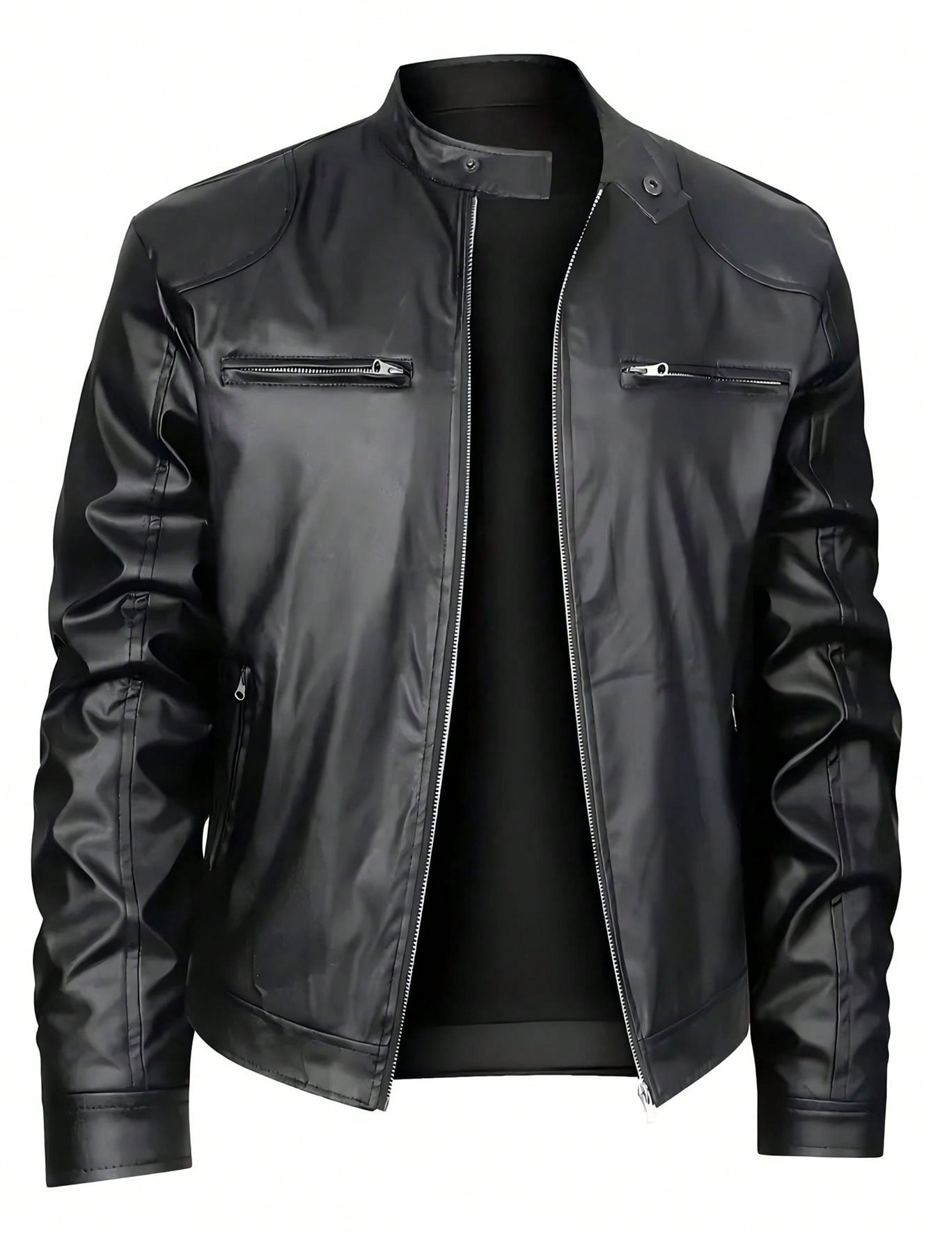 Men's Stand-up Collar Leather Jacket Business Casual Jacket