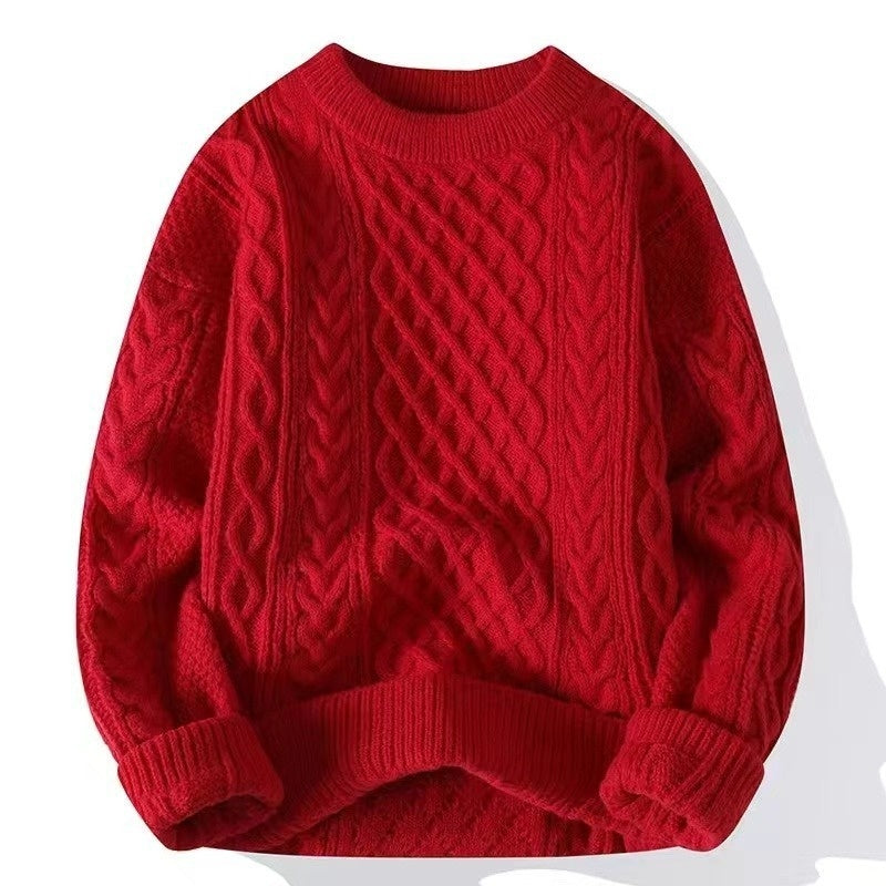 Autumn And Winter New Men's Twist Sweater Casual Round Neck Pullover Top