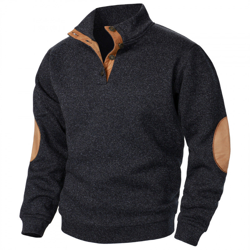 Men's Stand Collar Knitted Joint Stitching Casual Jacquard Cardigan Sweater